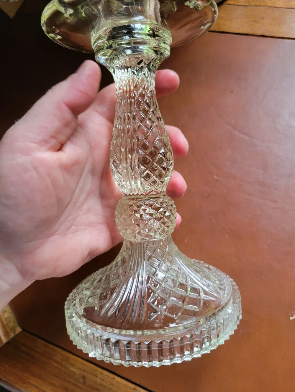 Victorian Clear Glass Crystal Prism Pendant Drops Candle Stick Holder Size 7